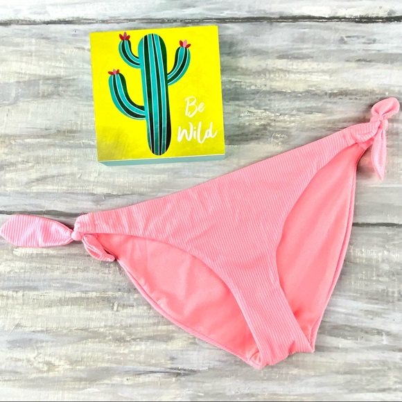 Mystic Coral Ribbed Bikini Bottoms Pink Side Knot Swim Bathing Suit M 7-9 - Picture 3 of 12